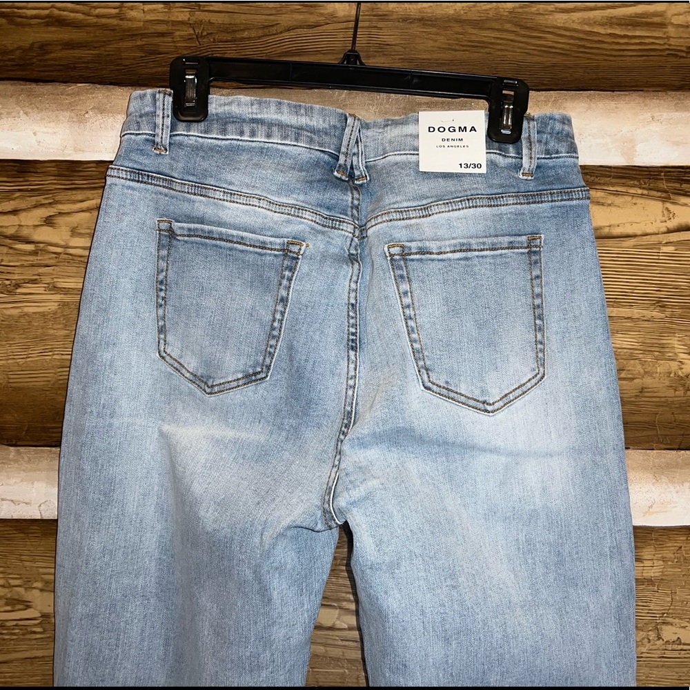 Dogma Distressed High Rise Straight Jeans Side Slit Hem - Picture 9 of 13
